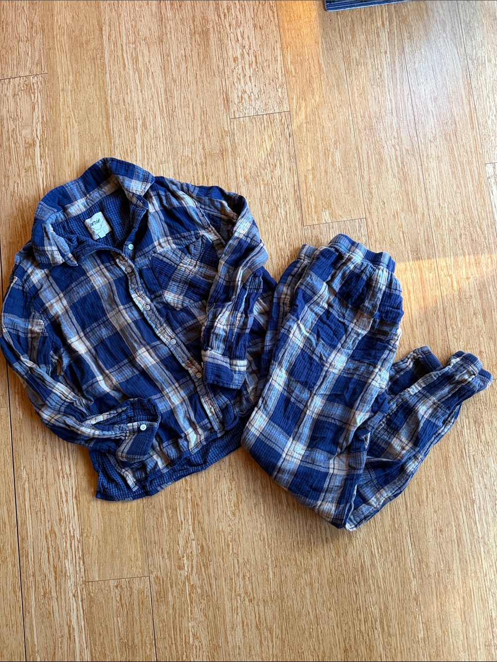 Aerie Plaid Two-Piece Set in Blue & Brown